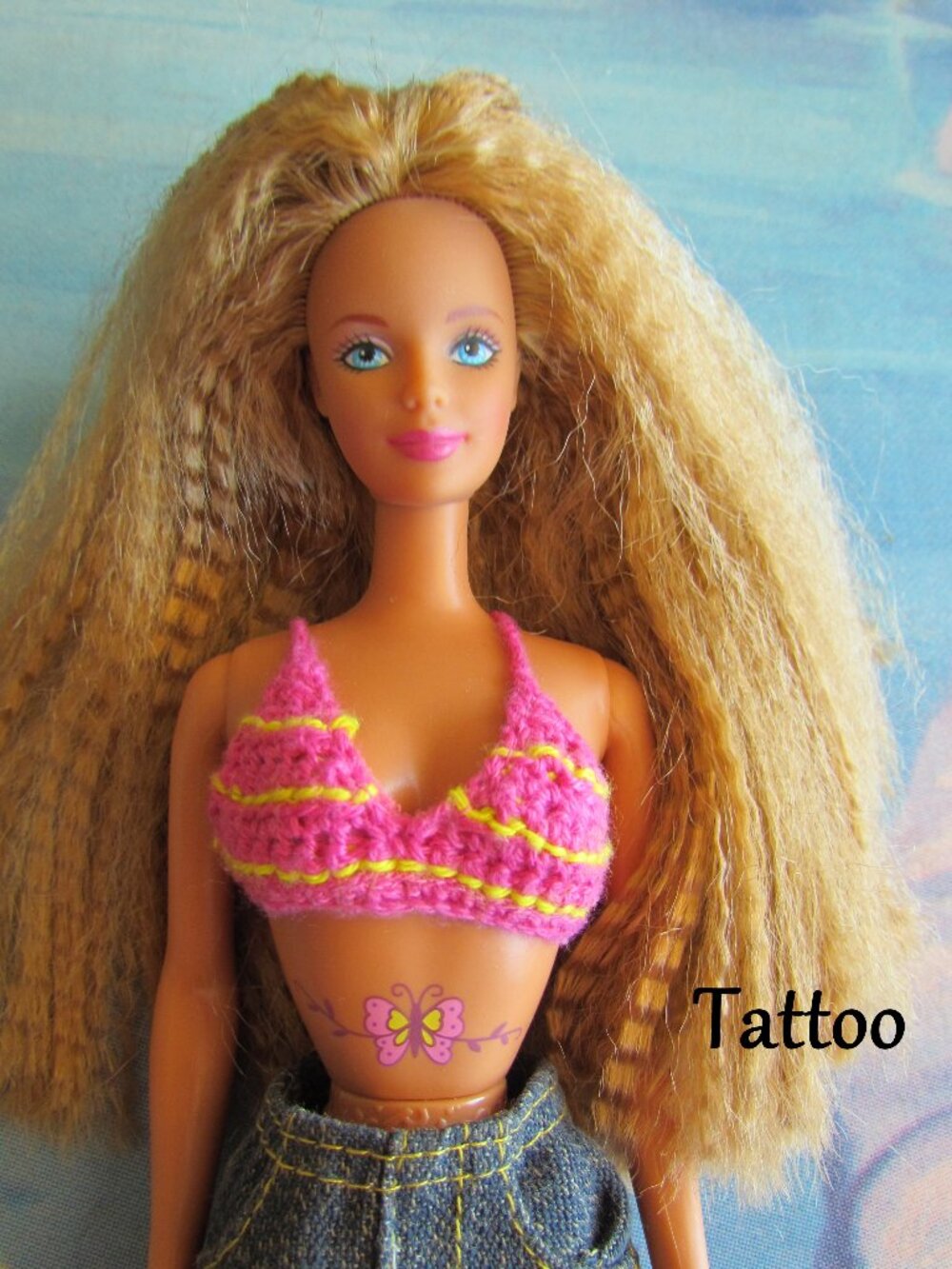 TATTOO BARBIE, BUTTERFLY ART 1998 - RECALLED for TATTOO & CROCHETED BIKINI TOP